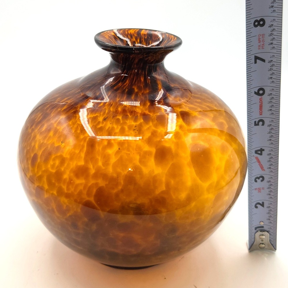 Amber TORTOISE SHELL‎ Art Glass Vase  Hand Blown 8" TALL VINTAGE - Picture 2 of 5